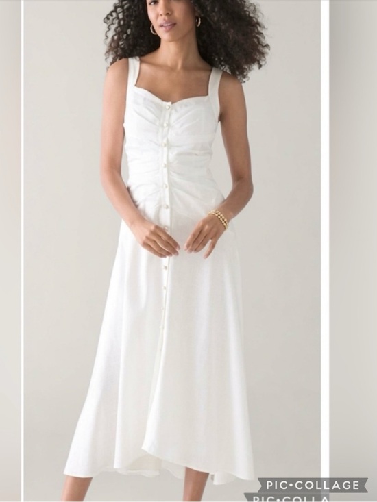 White House Black Market Dresses & Skirts - WHBM White Ruched Bodice Button Front Sateen Midi Dress NWT 6 Quiet Luxury